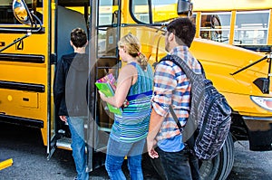 School bus loading children