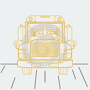 Outline Style Front View School Bus Vector Illustration