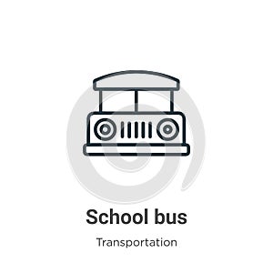 School bus outline vector icon. Thin line black school bus icon, flat vector simple element illustration from editable