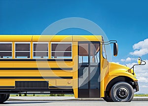 School bus parked on the road, concept of going back to school, beautiful sunny day