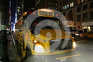 School bus parked on the side of a street in New York City Manhattan