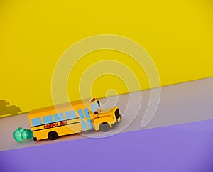 school bus on road 3d render.