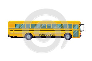 School Bus, Side View, Back to School Concept, Students Transportation Vehicle Flat Vector Illustration