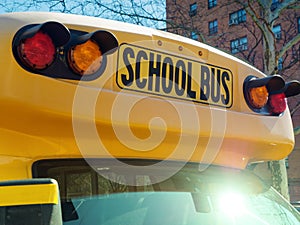 School bus sign closeup