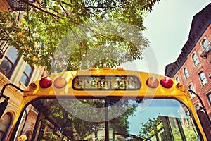 School bus on street of New York City, NY, USA