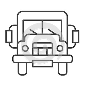 School bus, truck, lorry thin line icon, education concept, autobus vector sign on white background, outline style icon