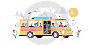 School bus vector illustration. Flat tiny