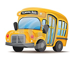 School bus, yellow, frontal view. Vector illustration in cartoon style