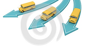 School buses go in different directions
