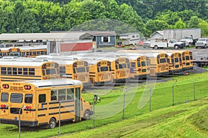 School Buses In A Storage Area