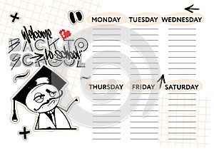 A school calendar with cartoon hand drawing character, graffiti style, vector illustration