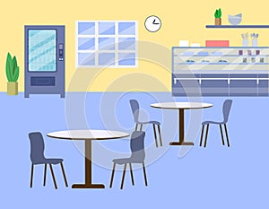 School canteen, university cafe , dining room with counter desk and trays,vector. photo