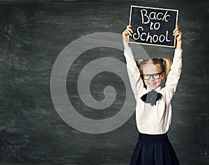 School Child Girl hold Blackboard, Back to School, Kid Black Board