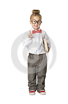 School Child Portrait, Little School Girl in Glasses, Kid Book