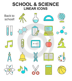 School children colored line style icons set