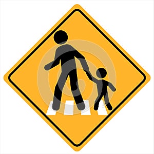 School children traffic sign. warning road sign with two school children crossing inside. School zone symbol. Beware kids crossing