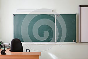 School classroom background without young student. view of class room no kids.