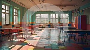 School classroom empty colorful positive. AI generated