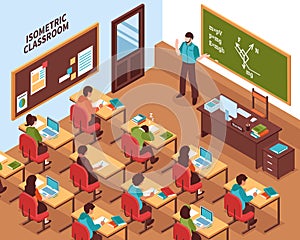 School Classroom Lesson Isometric Poster