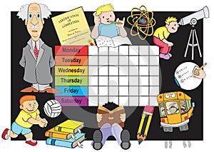 School classroom timetable with amazing drawing surroundings