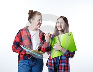 School colledge teenagers girl with stationary books notebooks
