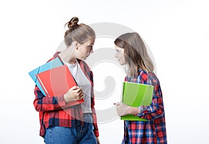 School colledge teenagers girl with stationary books notebooks