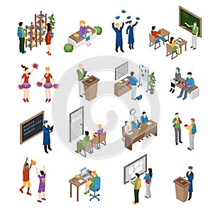 School College University Isometric Set