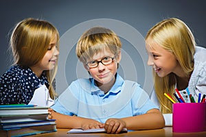 School Communication concept. girls talking to boy