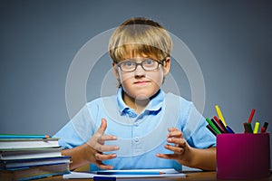 School concept. Closeup gestured child, boy found idea or solution photo