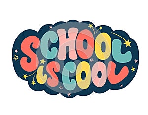 School is cool hand drawn text card with stars illustration