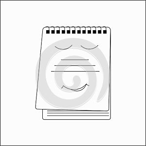 A school copybook outline icon. children`s vertical notebook on a spiral with a smile. A study notebook. Concept of