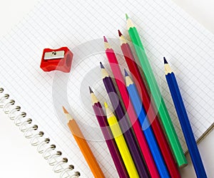 School copybook and pencils
