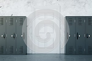 School corridor with grey lockers