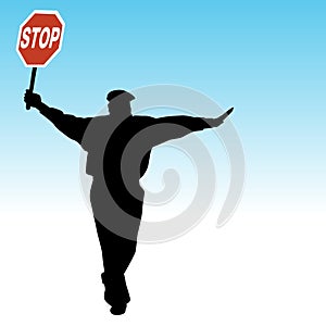 School Crossing Guard Silhouette Holding Sign