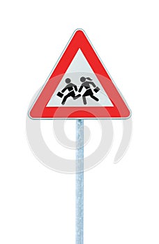 School Crossing Roadside Warning Sign Isolated