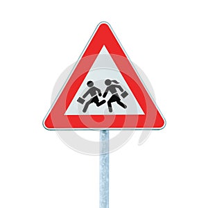 School Crossing Roadside Warning Sign Isolated