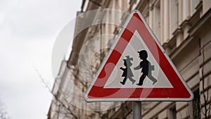 School crossing sign in the middle of Prague