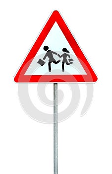 School Crossing Sign on a rod isolated on white