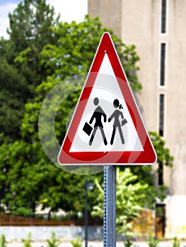 School crosswalk warning sign for school