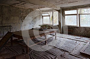 School in dead abandoned ghost town of Pripyat in Chernobyl NPPripyat in Chernobyl NPP alienation zone, Ukraine