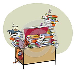 School Desk with books, literature and the library