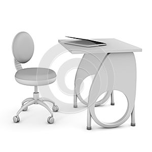 School desk and chair. 3D image.