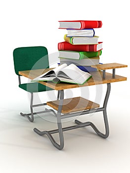 School desk with textbooks. photo