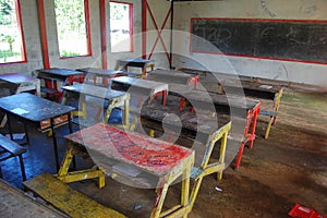 School desks at class primary school