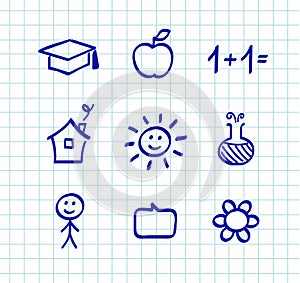 School doodle drawings and icons