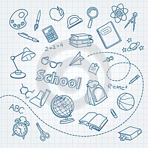 School doodle on notebook page vector background