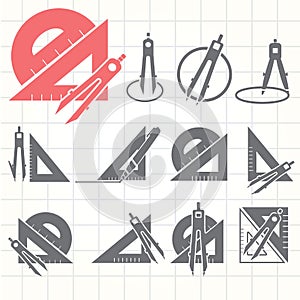 School drawing tools icons set