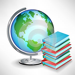 School earth globe and pile of books