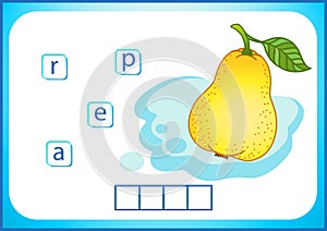 School education. English flashcard for learning English. We write the names of vegetables and fruits. Words is a puzzle game for