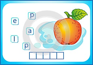 School education. English flashcard for learning English. We write the names of vegetables and fruits. Words is a puzzle game for